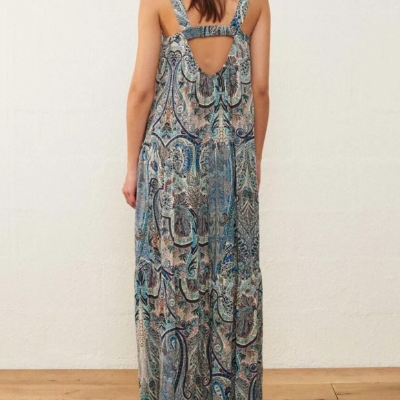 ba&sh Baraka Maxi Dress Blue Paisley Print 3 Large Cut Out Back Sleeveless - Picture 1 of 16
